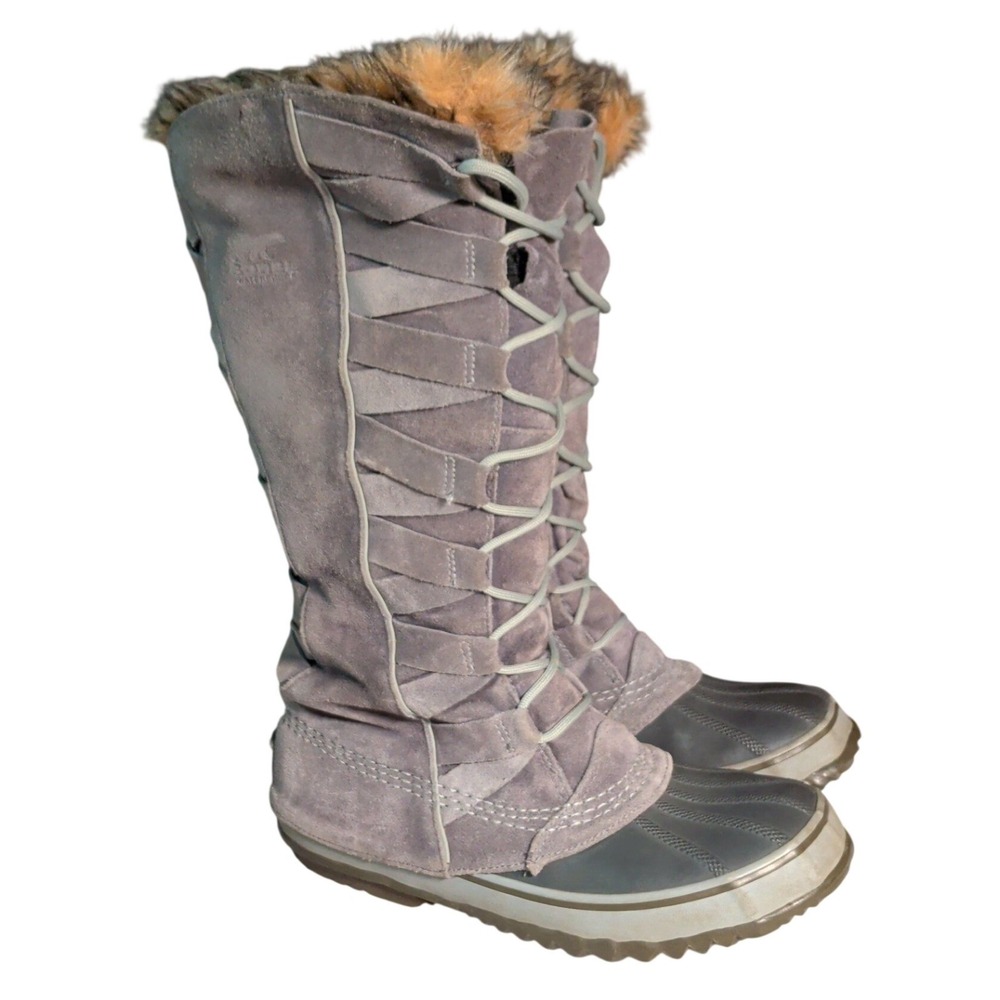 Sorel Cate The Great Boots Womens Size 9 Tall Waterproof Gray Leather Winter